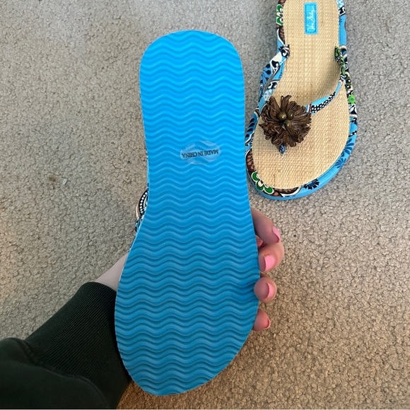 Floral Blue and Brown Women's Sandals - Picture 4 of 4